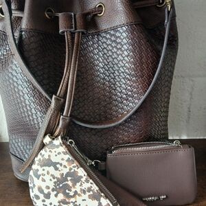 Steve Madden Dark Brown Textured Shoulder Bag Set